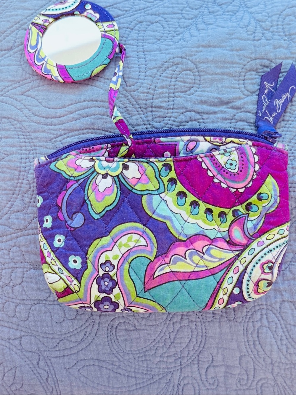 Vera Bradley Purple Paisley Quilted Cosmetic Case with Mirror